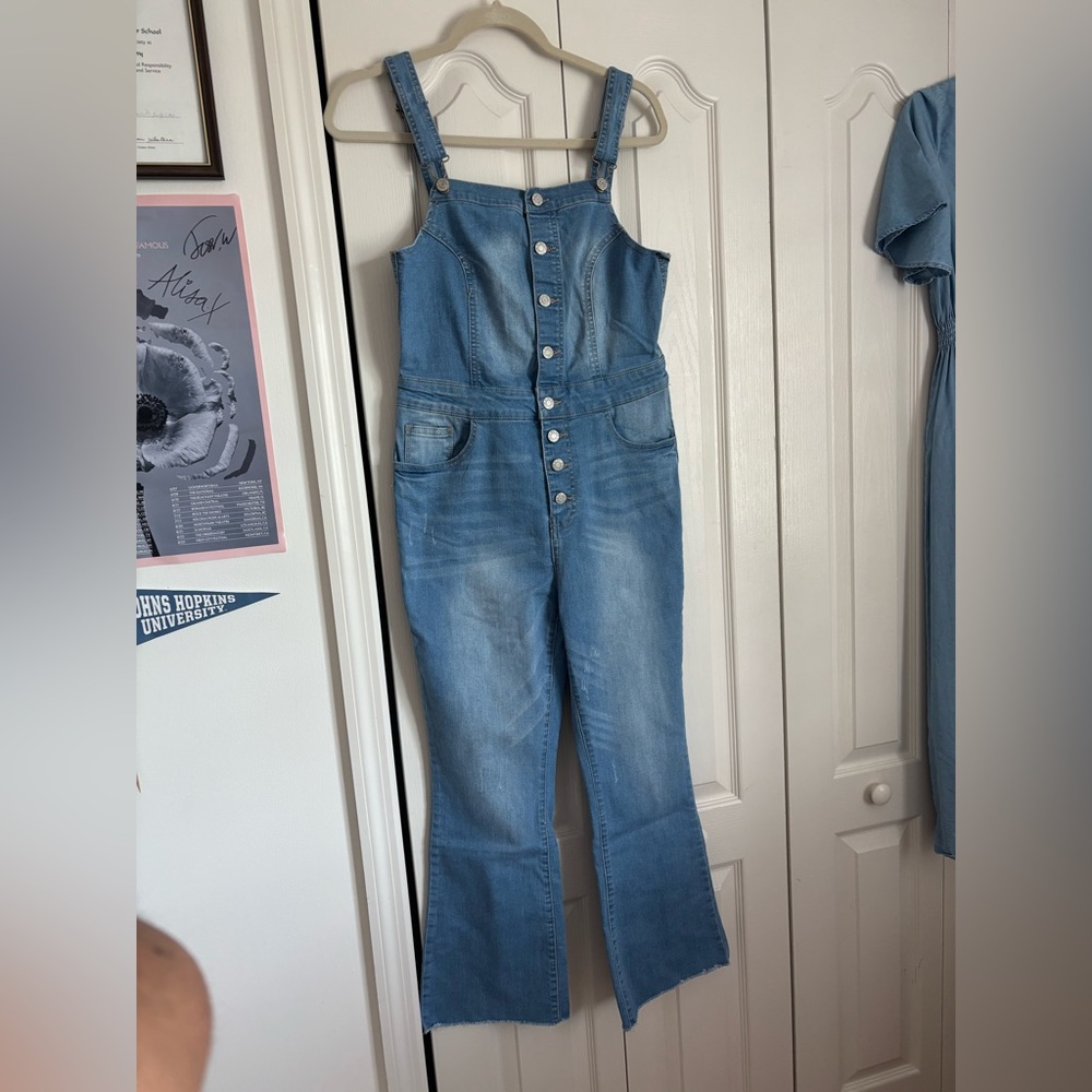 Denim Overalls Flare Jumpsuit